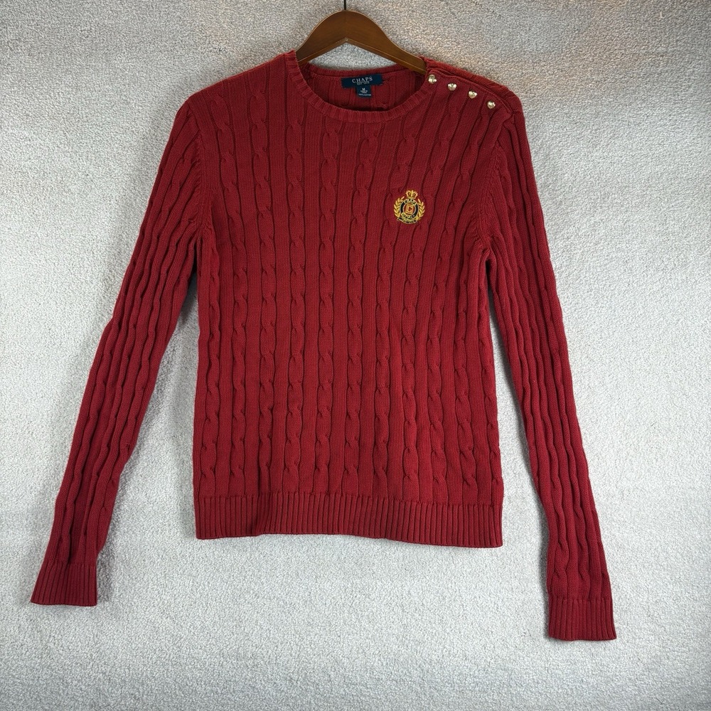 Chaps | Red Cable-Knit Sweater w/Gold Button‎ Accents & Insignia/Crest Women's M
